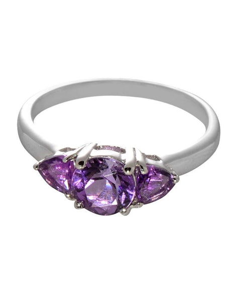 Sterling Silver 1ct Amethyst Three Stone Genuine Gemstone Ring - Jewelryland.com