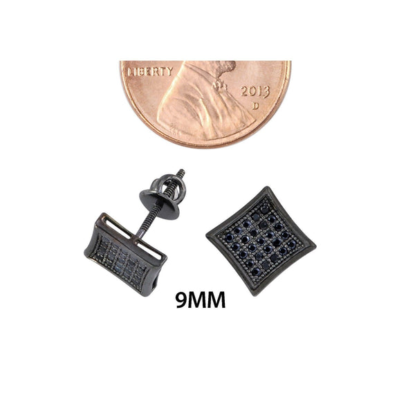 Micropave Screwback Earrings Black CZ Cubic Zirconia 9mm Kite Shaped - Jewelryland.com