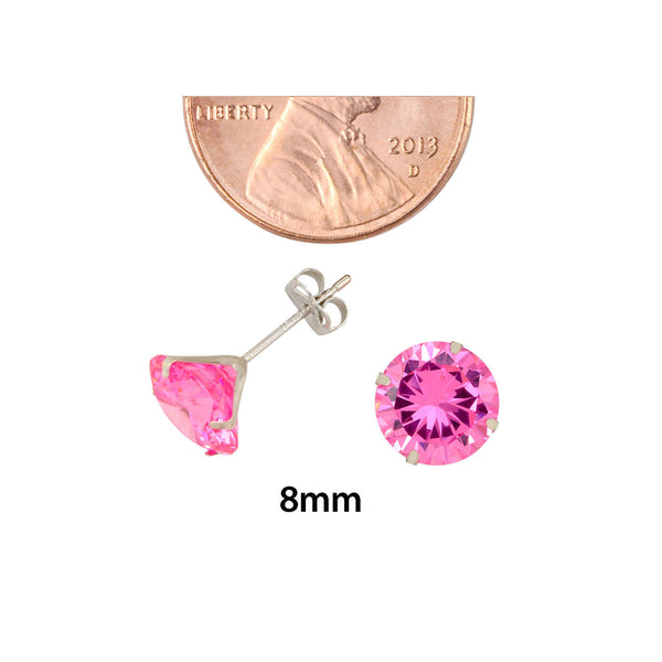 14k White Gold Pink CZ Earrings Round Cubic Zirconia October Birthstone Studs - Jewelryland.com