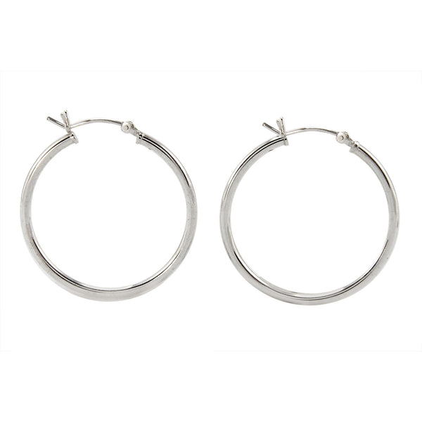 Sterling Silver Hoop Earrings High Polish Latch Closure 30mm Pair (Two Hoops) - Jewelryland.com