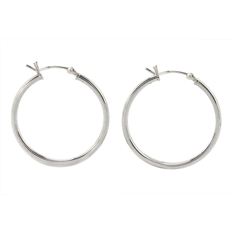 Sterling Silver Hoop Earrings High Polish Latch Closure 30mm Pair (Two Hoops) - Jewelryland.com