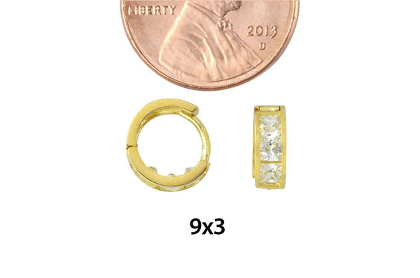 10k Yellow Gold Tiny Huggie Hoop Earrings Square CZ Cubic Zirconia 9mm x 3mm - Jewelryland.com