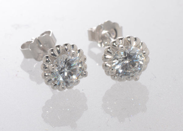 Fancy Halo Cubic Zirconia Stud Earrings Sterling Silver 7mm Circle CZ - Jewelryland.com