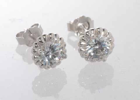 Fancy Halo Cubic Zirconia Stud Earrings Sterling Silver 7mm Circle CZ - Jewelryland.com