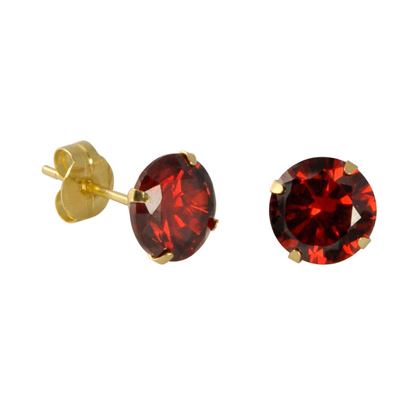 10k Yellow Gold Red Garnet CZ Stud Earrings Cubic Zirconia Round Prong Set - Jewelryland.com