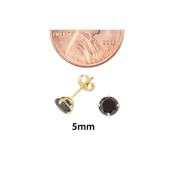 10k Yellow Gold Round Black CZ Stud Earrings Cubic Zirconia Basket Setting - Jewelryland.com