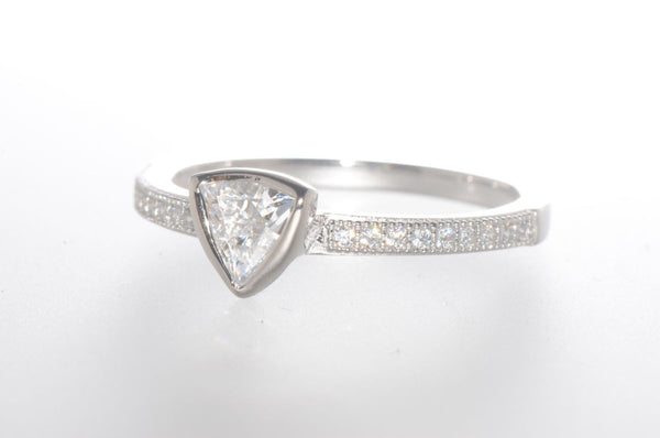 Sterling Silver Triangle CZ Ring Cubic Zirconia Stone with Accent Stones - Jewelryland.com