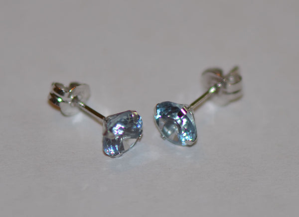 Aqua Blue Cubic Zirconia Stud Earrings 14k White Gold Round Birthstone CZ - Jewelryland.com