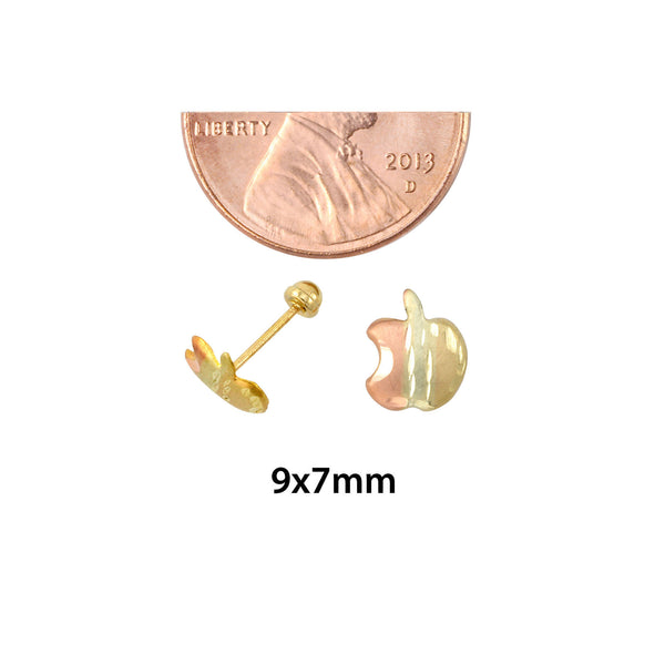 Apple Stud Earrings 10k Gold Two Tone Gold Yellow and Rose Screwbacks 9x7 - Jewelryland.com