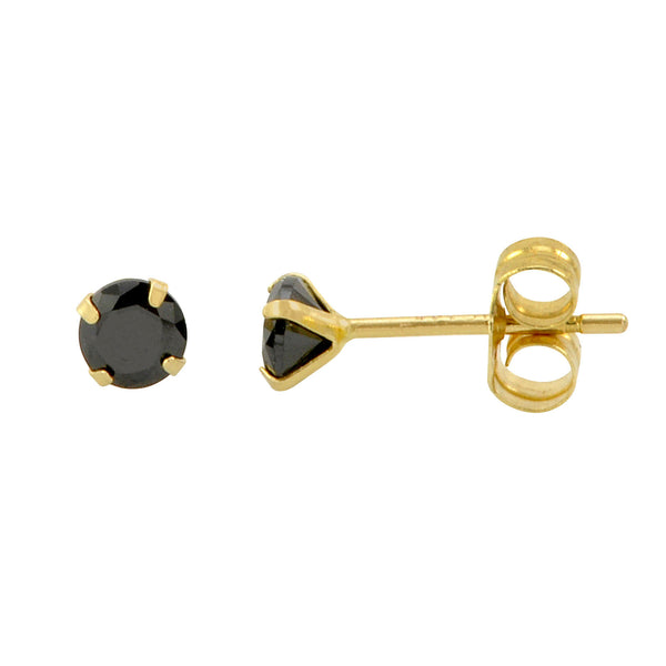 14k Yellow Gold Black Cubic Zirconia Stud Earrings Round CZ - Jewelryland.com
