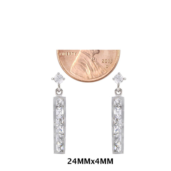 Sterling Silver Dangle Earrings Elegant Straight Bar White CZ Cubic Zirconia - Jewelryland.com