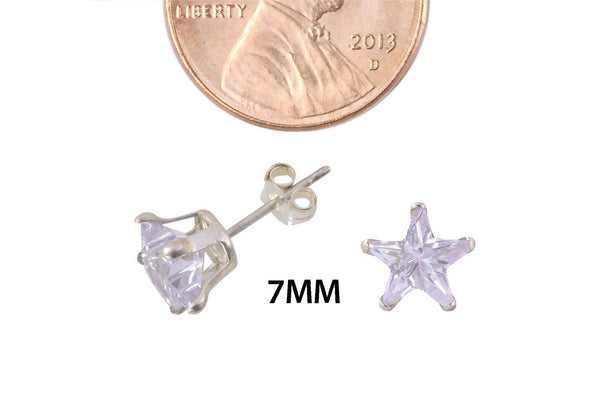 Lavendar Star CZ Stud Earrings Cubic Zirconia .925 Sterling Silver - Jewelryland.com