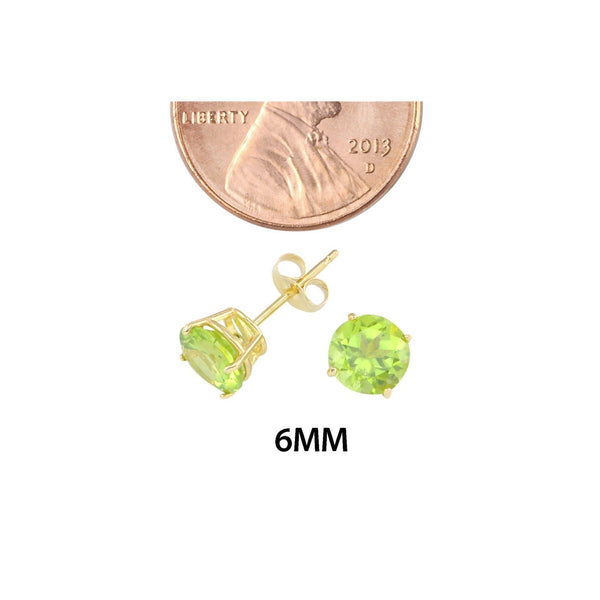 14k Yellow Gold Peridot Earrings Studs Round Basket Set - Genuine Gemstone - Jewelryland.com
