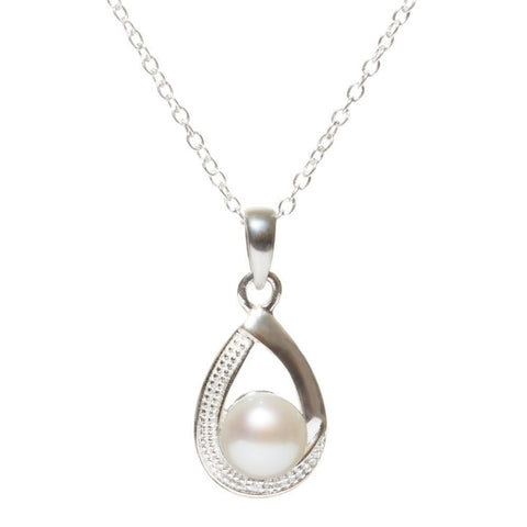 Sterling Silver Diamond (.0033ct) and Pearl Pendant Necklace, 18" chain - Jewelryland.com