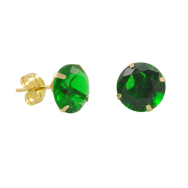 10k Yellow Gold Green Emerald CZ Stud Earrings Cubic Zirconia Round Prong Set - Jewelryland.com