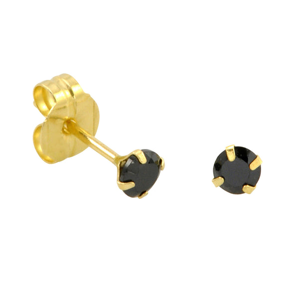 10k Yellow Gold Black CZ Stud Earrings Cubic Zirconia Round Prong Set - Jewelryland.com
