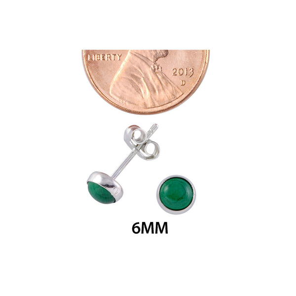 Sterling Silver Gemstone Earrings Malachite 6mm Round - Jewelryland.com