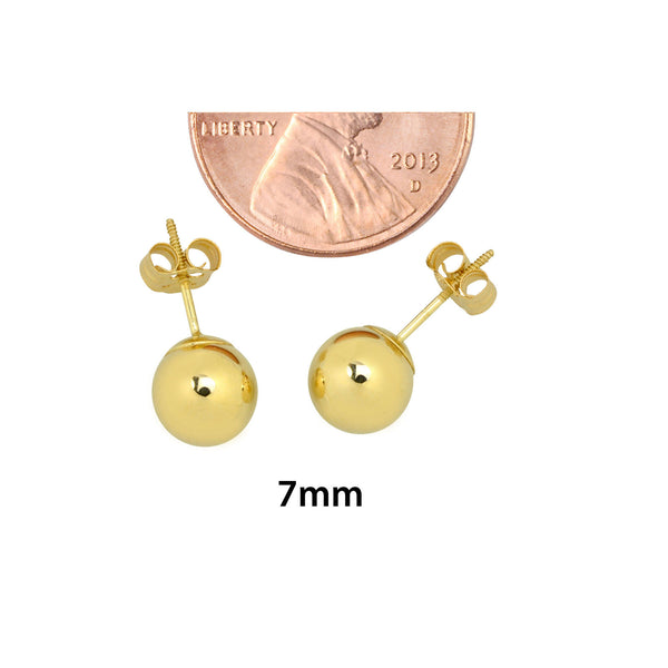 14k Yellow Gold Ball Stud Earrings Special Wing Nut Screwback High Polish - New - Jewelryland.com