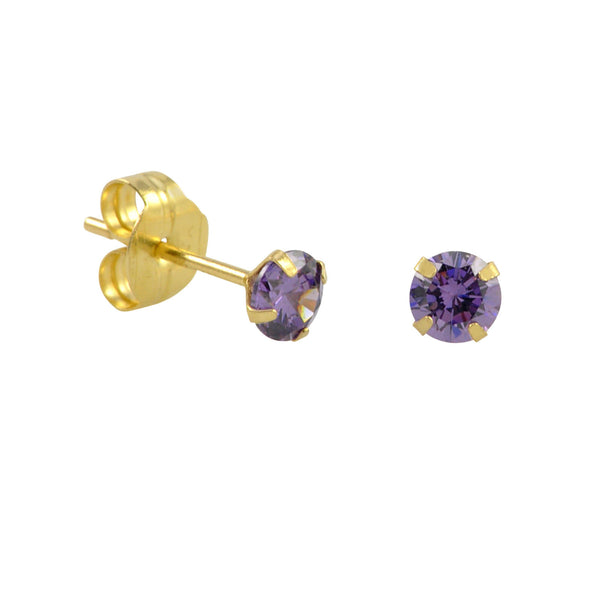 10k Yellow Gold Purple Amethyst CZ Stud Earrings Cubic Zirconia Round Prong Set - Jewelryland.com