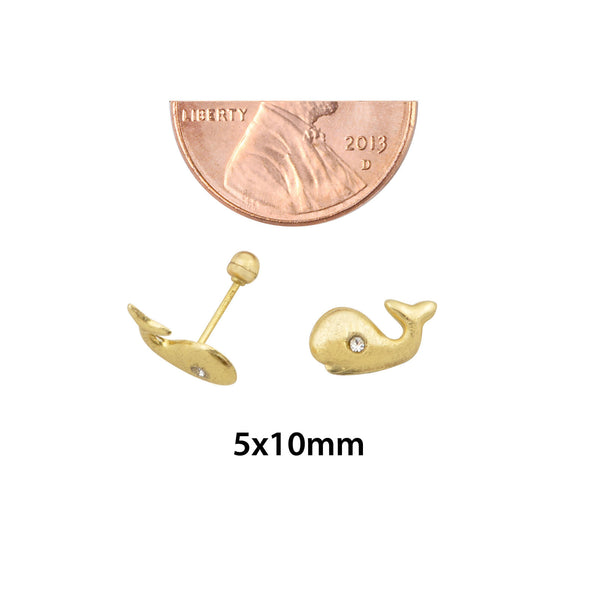 10k Yellow Gold Whale Animal Earrings with Screwbacks - Jewelryland.com