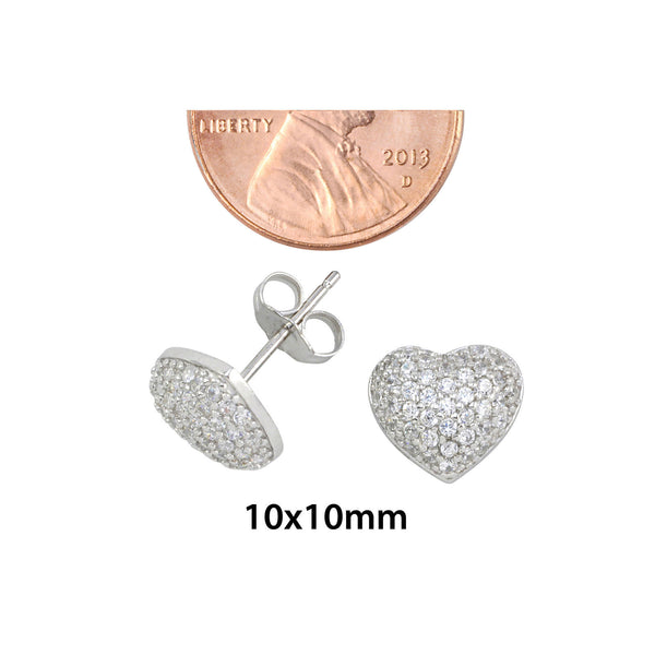 Sterling Silver Micropave Heart Stud Earrings Clear CZ Cubic Zirconia 10mm - Jewelryland.com