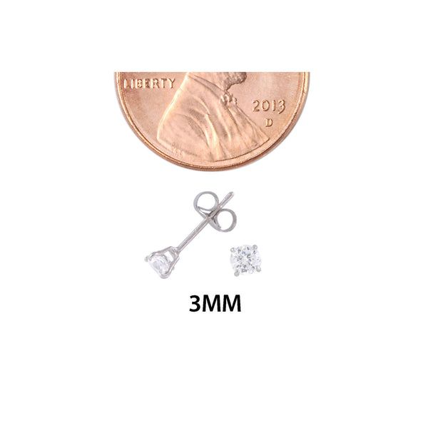 14k White Gold Stud Earrings Clear Round Basket Cubic Zirconia Pushbacks - Jewelryland.com