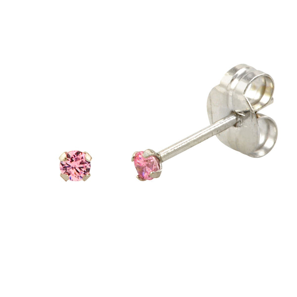 14k White Gold Pink CZ Earrings Round Cubic Zirconia October Birthstone Studs - Jewelryland.com