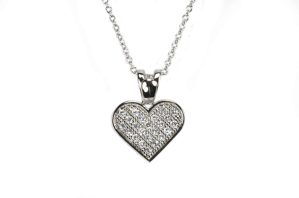 Heart CZ Necklace .925 Sterling Silver Cubic Zirconia Micropave 26mm Clear, 16" - Jewelryland.com