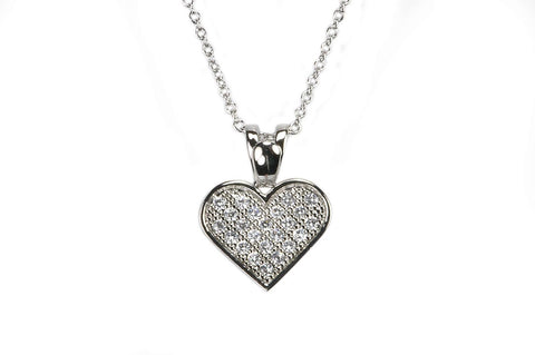 Heart CZ Necklace .925 Sterling Silver Cubic Zirconia Micropave 26mm Clear, 16" - Jewelryland.com