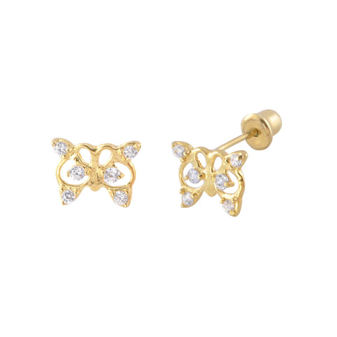 Butterfly CZ Stud Earrings .925 Sterling Silver Screwback Goldtone Many Colors - Jewelryland.com
