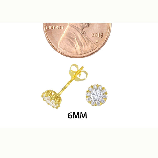 Fancy Stud Earrings Yellow Gold Plated Pave White CZ Cubic Zirconia 6mm Circle - Jewelryland.com