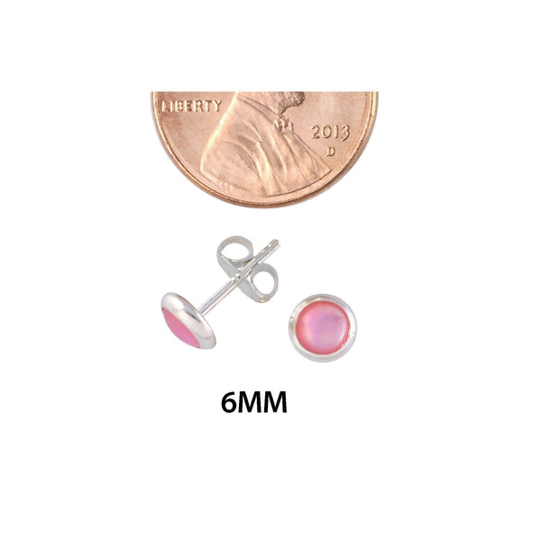 Pink Shell Earrings Gemstone Studs Sterling Silver 6mm Round - Jewelryland.com