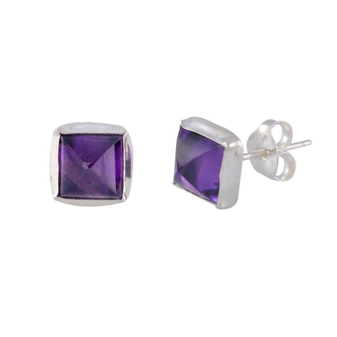 Sterling Silver 7mm Square Amethyst Stud Earrings - Jewelryland.com