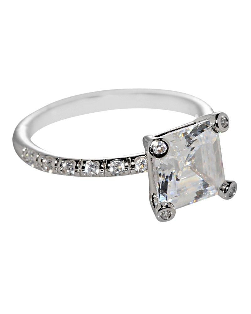 Cubic Zirconia Engagement Ring Sterling Silver 8mm 2.5ct Princess