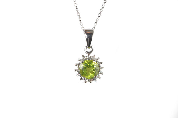 Sterling Silver Diamond and 6mm Round Peridot Gemstone Pendant Necklace - Jewelryland.com
