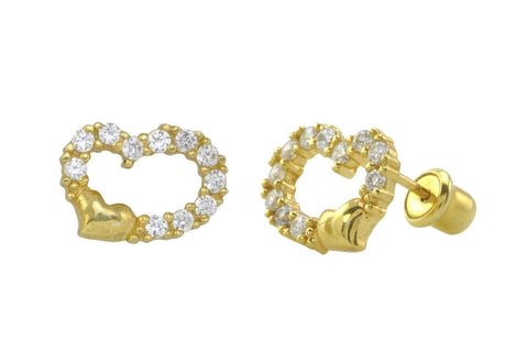 925 Sterling Silver Stud Earrings Cubic Zirconia Heart Yellow Gold Plated 8mm - Jewelryland.com