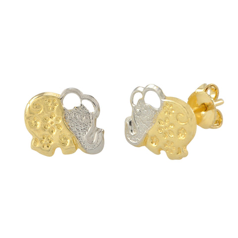10k Gold Elephant Stud Earrings Two Tone White Gold Yellow Gold Pushbacks 7x8 - Jewelryland.com