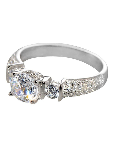 Sterling Silver Cubic Zirconia Cocktail Ring Micro Pave 6mm Round CZ - Jewelryland.com