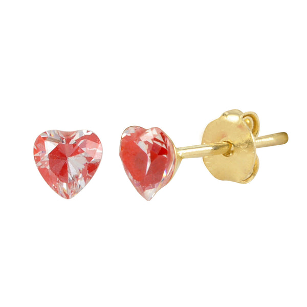 10k Yellow Gold Shadow Box Red Heart Stud Earrings 4mm x 4mm - handmade - Jewelryland.com