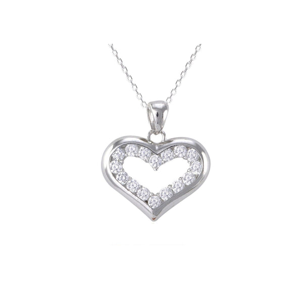 Sterling Silver Open Heart Pendant Necklace White Pave CZ Cubic Zirconia Stones - Jewelryland.com