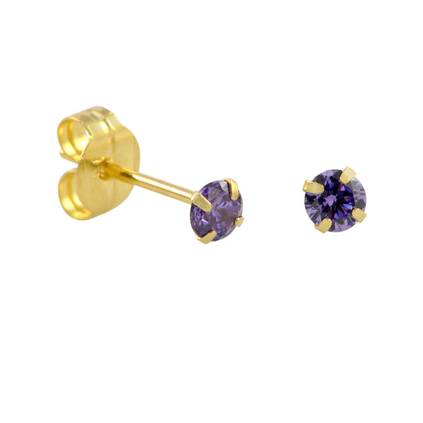 10k Yellow Gold Purple Amethyst CZ Stud Earrings Cubic Zirconia Round Prong Set - Jewelryland.com
