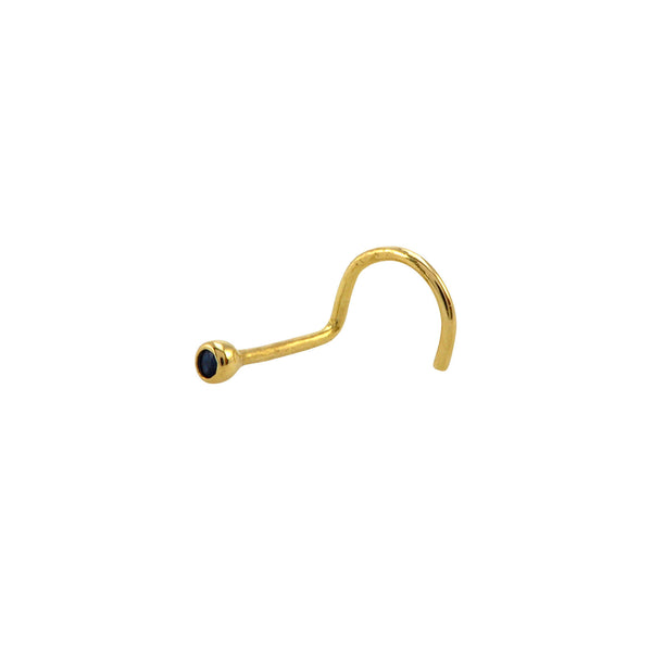 22G Nose Stud 14k Yellow Gold 2 mm Blue CZ Nose Screw Bezel Setting - Jewelryland.com