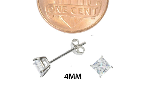 Sterling Silver Square Cubic Zirconia Stud Earrings AAA Clear CZ Basket Setting - Jewelryland.com