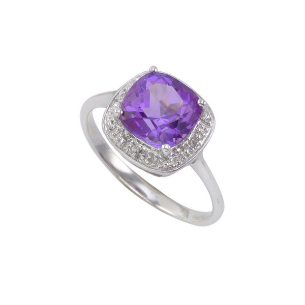 Sterling Silver .01ct Genuine Diamond Ring with Square Amethyst Center Stone - Jewelryland.com