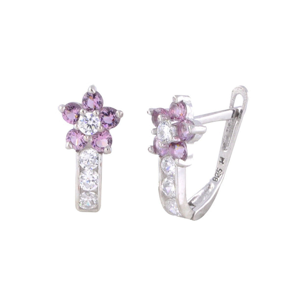 Sterling Silver Leverback Earrings Flower CZ Birthstone Colors - 2 Color Design - Jewelryland.com