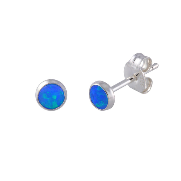 Sterling Silver Blue Green Opal Small Stud Earrings for Women 5mm Round Gemstone - Jewelryland.com