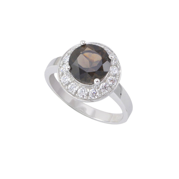 Sterling Silver Ring Genuine Smoky Quartz with CZ Cubic Zirconia Accents - Jewelryland.com