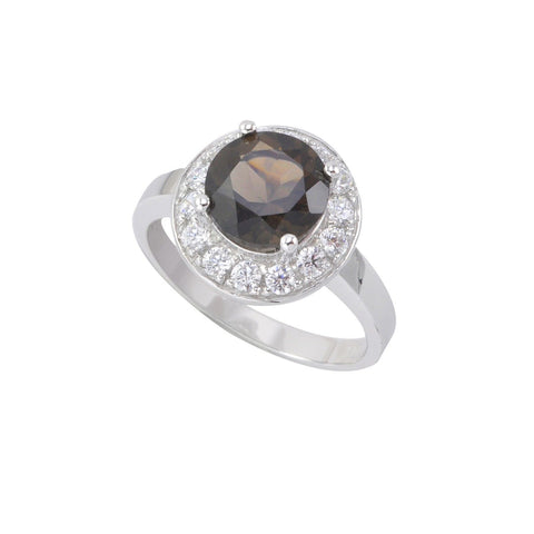Sterling Silver Ring Genuine Smoky Quartz with CZ Cubic Zirconia Accents - Jewelryland.com