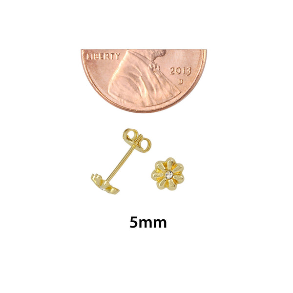 10k Yellow Gold CZ Cubic Zirconia Flower Earrings with Pushbacks 5mm - Jewelryland.com