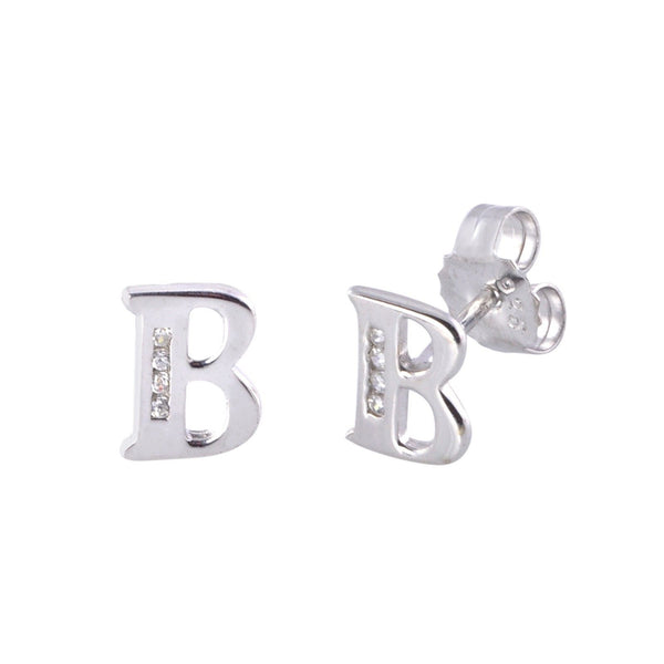 CZ Initial Letter Earrings 925 Sterling Silver All Letters Available A to Z - Jewelryland.com